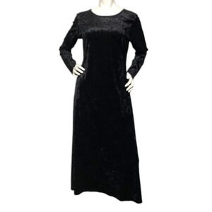 New Visions Vintage Black Crushed Velvet Midi Long Sleeve Dress Size S 4/6